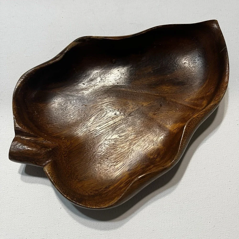 Vintage Monkey‎ Pod Wood Leaf Bowls Set of 3 Hawaii Serving Dishes MCM